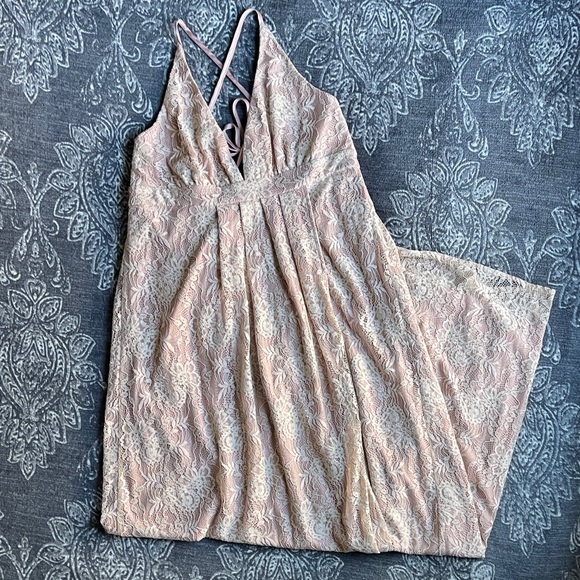 Lulus Stolen Moments Dusty Pink Lace-Up Lace Maxi Dress Size XL - Picture 5 of 14